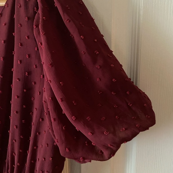 JESSAKAE Highbury Burgundy Swiss Dot Chiffon V-Neck Puff Sleeve Midi Dress XL - Picture 7 of 10